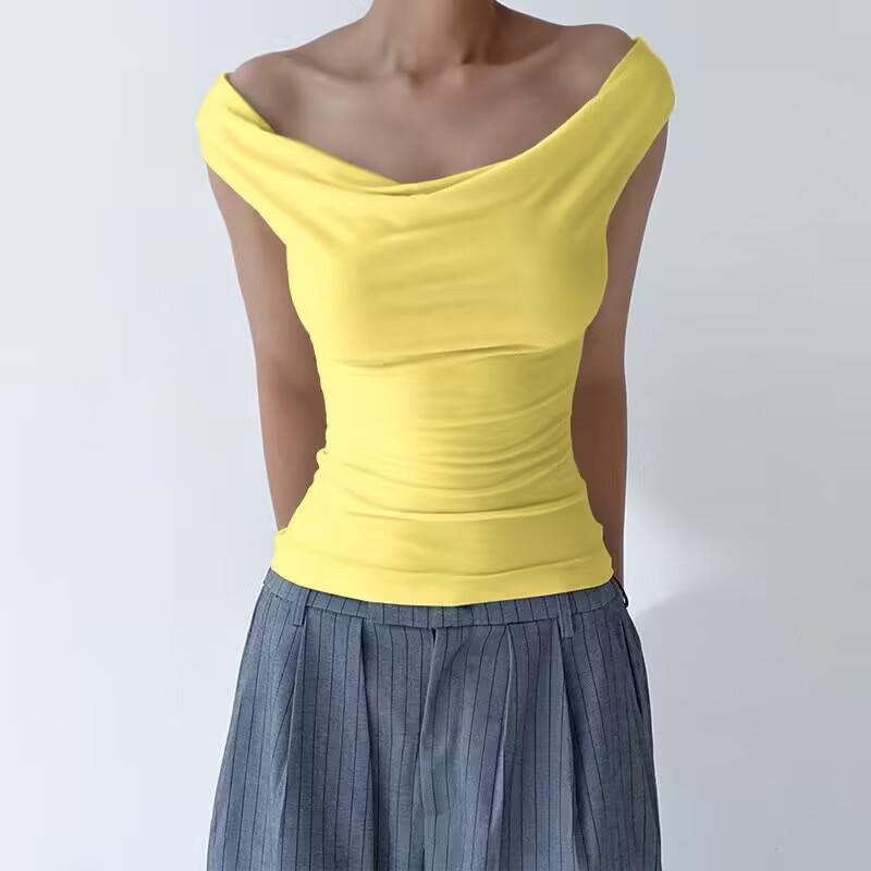 New European and American women's clothing summer new solid color swing neck sleeveless halter strap sexy vest top T-shirt
