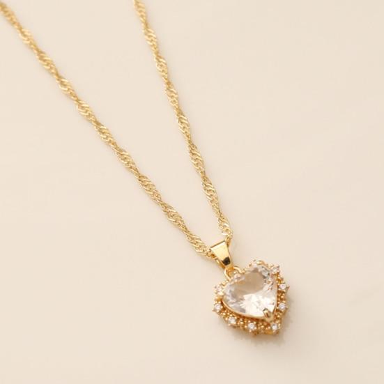 Women Necklace Creative Rhinestone Embedded Women Jewelry Tiny Heart Shape Pendant Clavicle Necklace for