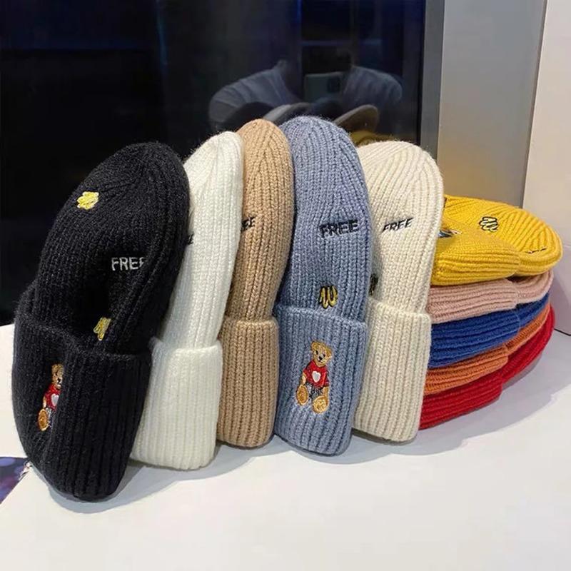 Winter Soft Thickened Cold Hat Cartoon Autumn Winter Korean Embroidery Letter Cold Hat Men Women Cute Knitted Hats