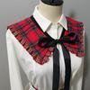 Decorative Ruffled Trim False Collar Neckline for Women Vintage Checkered Plaids Shawl Scarf Bows Tie Capelet Ponchos