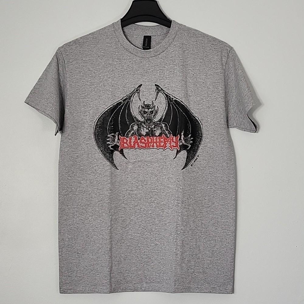 BLASPHEMY Moyen Logo 2XL T-Shirt Gray Mens Band Logo Unisex T-Shirt S