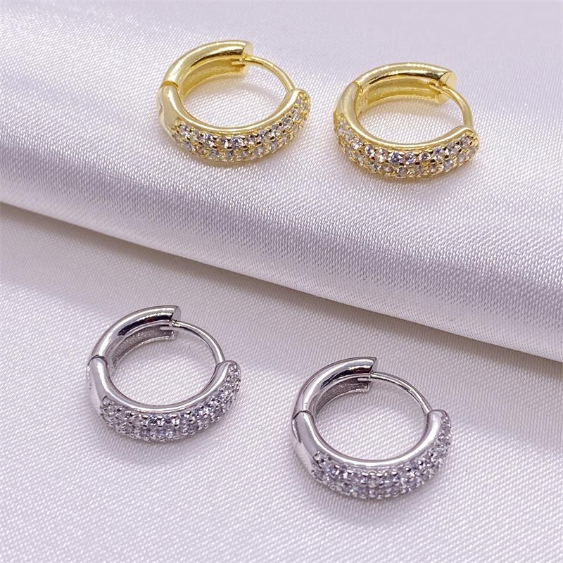 Klassische vergoldete S925 Sterling Silber Zirkon dreireihige Diamantohrringe für Damen