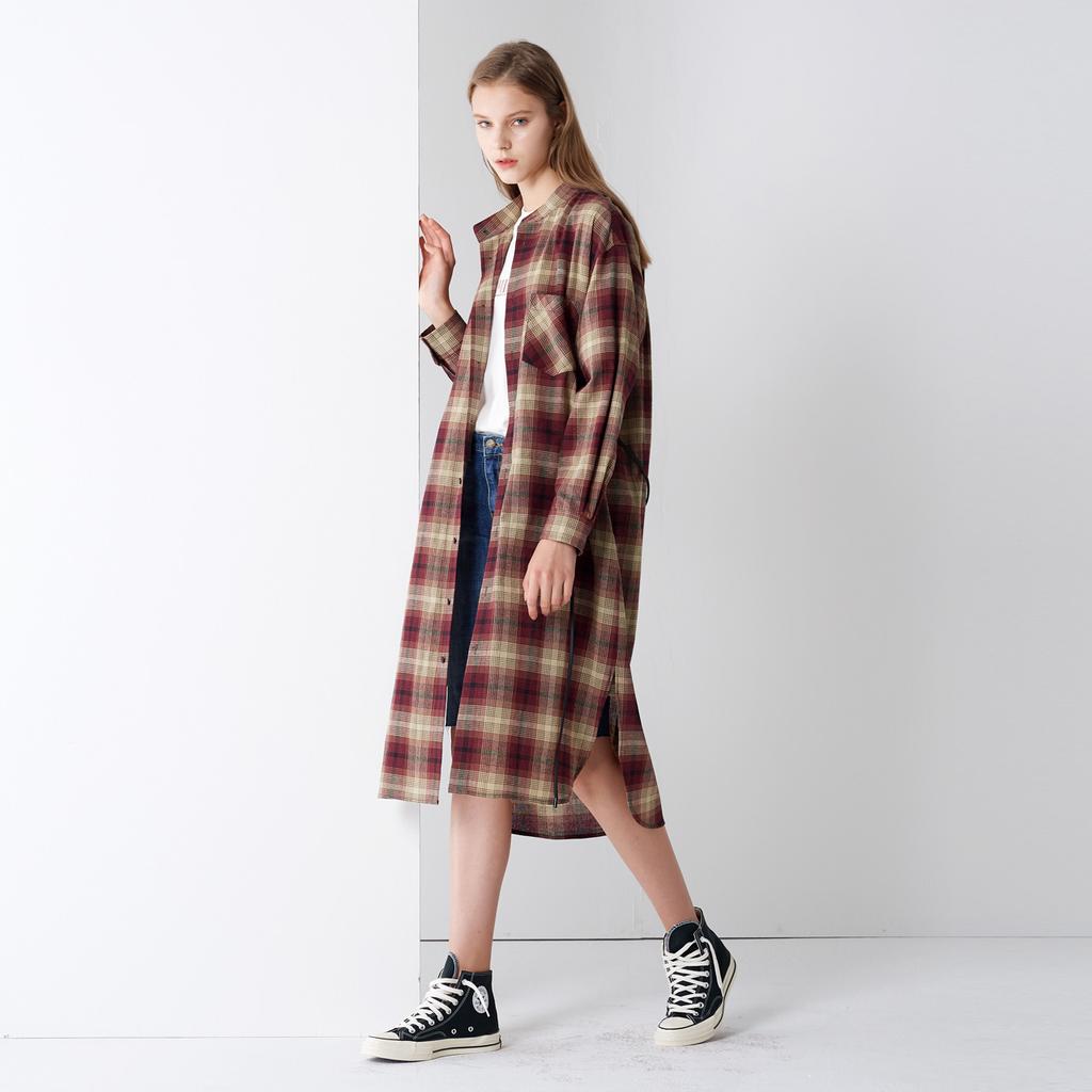PINBLACK Cotton Check Shirts One-Piece Wine