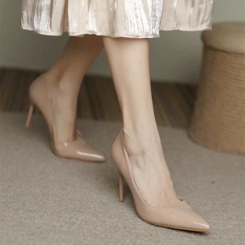 2025 autumn new single shoes women's nude high heels women's thin heels pointed sexy French girl light mouth shoes versatile
