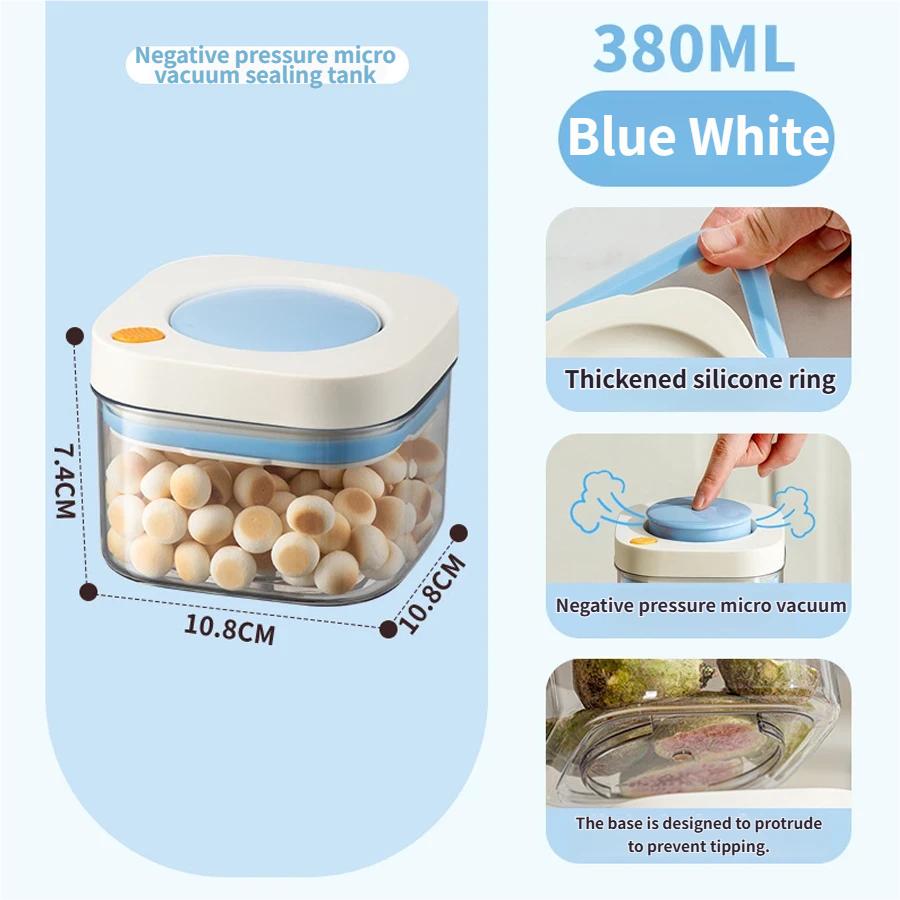 Stackable, anti-tip, and airtight storage containers; food-grade transparent storage jars; ideal for storing dry goods and snacks. 380ml синий