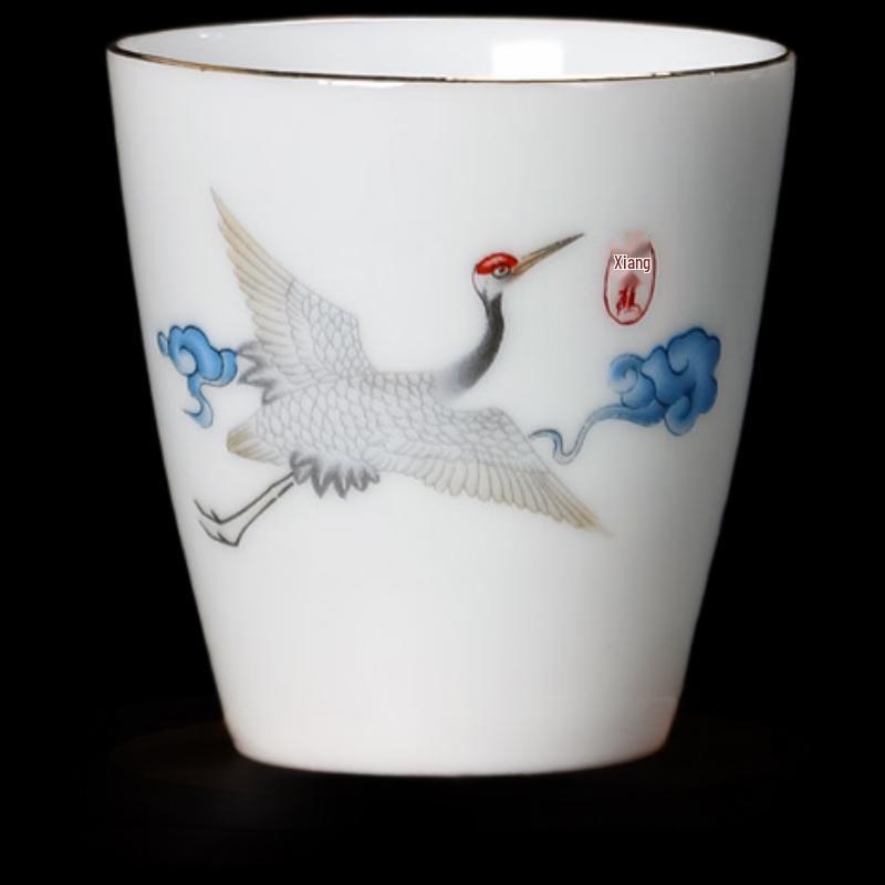 ZISIZ White Porcelain Crane Tea Cups (Set of 3)