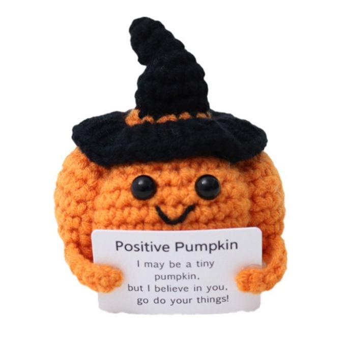 Handmade Halloween Skeleton Crochet with Positive Card Home Halloween Decoration Funny Knitted Death Skull Doll Ornament Decor