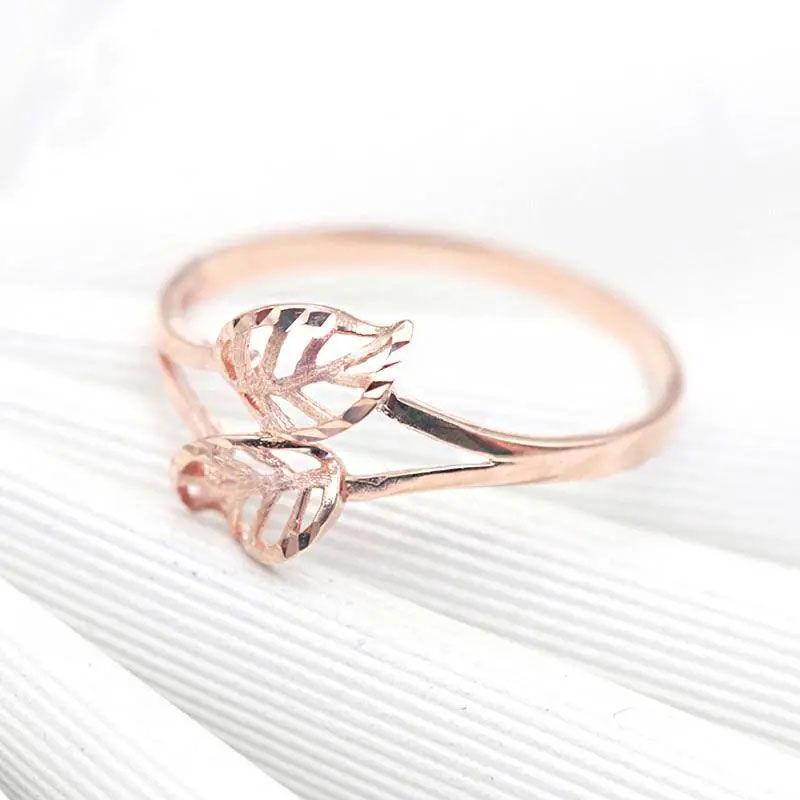 Russia 585 Purple Gold Leaf Ring Simple Ins Niche Temperament Fresh Plated Rose Gold Opening