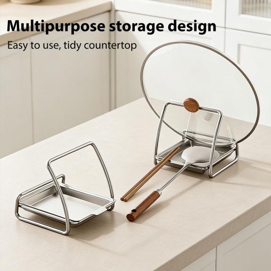 Kitchen Sink Drying Tray 304 Stainless Steel Spoon Rest with Removable Tray, Spatula Cooking Accessory Holder Pot Lid Holder, Sturdy Countertop