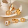 Diamond-studded Geometric Ring for Women, 18k Gold Plated, Non-fading, Light Luxury White Mother-of-pearl Titaniu