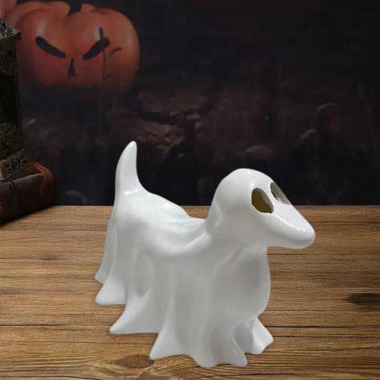 Halloween Ghost Animal Figurine Draped Ghost Dog Cat Statue Resin Spooky Tabletop Ornaments for Home Party Haunted House Decor