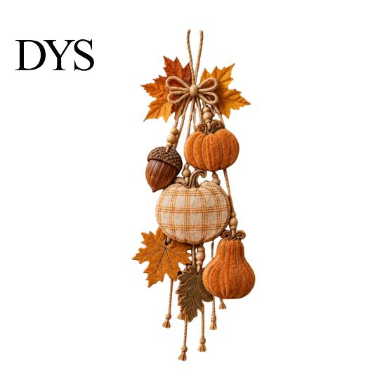 Fall Aesthetic Room Decor Rustic Pumpkin Hanging Swag, Wooden Ornament with Optional Warm Fireplace LED Lights, Front Door Hanger for Farmhouse