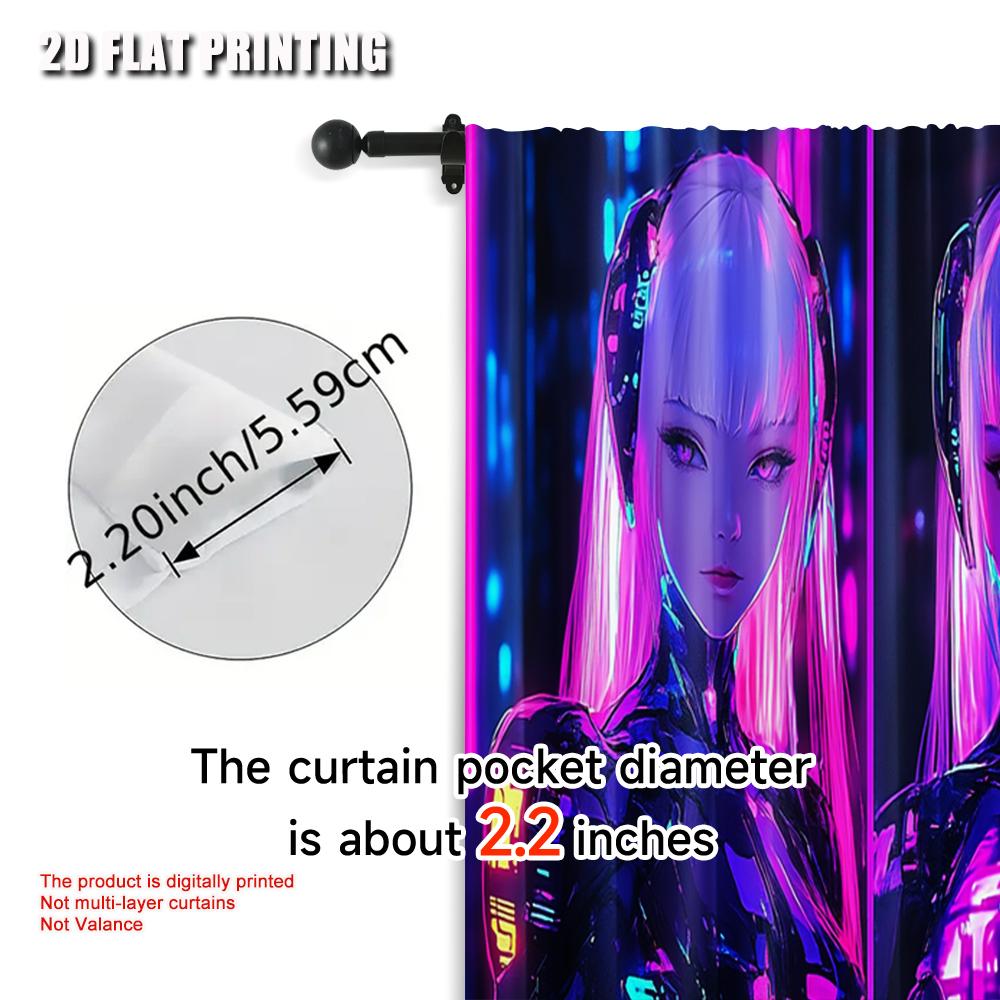 2pcs, Curtain Set Plane Printing Vibrant Cyberpunk Anime Girl Durable 100% Polyester Fabric (without Rod) Holiday Ldeal for