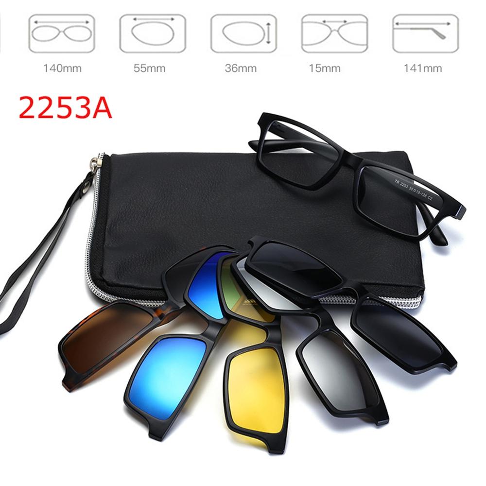 6 In 1 Polarized Sunglasses Men Women Magnetic Clip On Glasses TR90 Optical Prescription Eyeglass Frames Magnet Clips