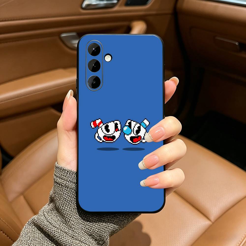 Funda de Teléfono Linda de CupHead y MugMan Para Samsung Galaxy A73,A71 A72,A70,A53,A52,A51,Funda Negra de Silicona Suave
