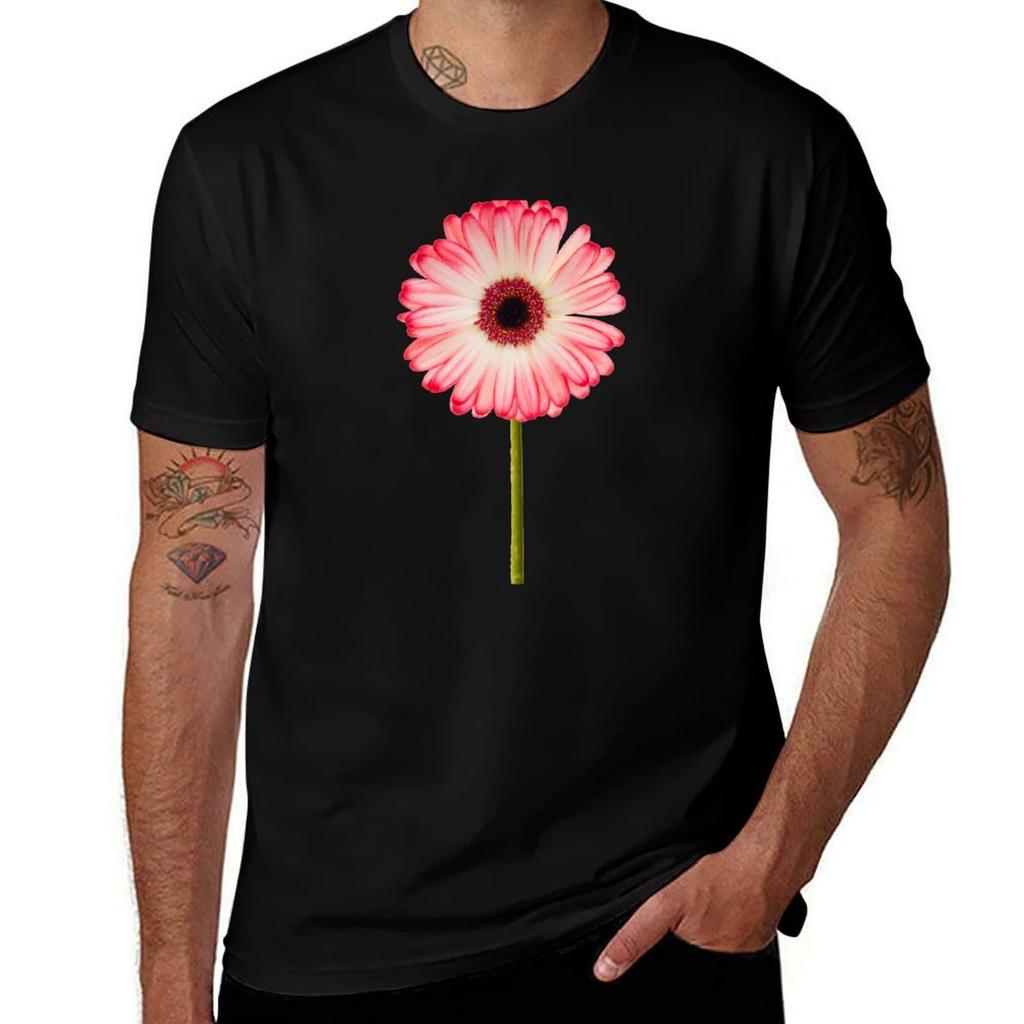 Pink Gerbera Flower Tshirt Soft Basic Cotton Short Sleeve Tee Tshirt