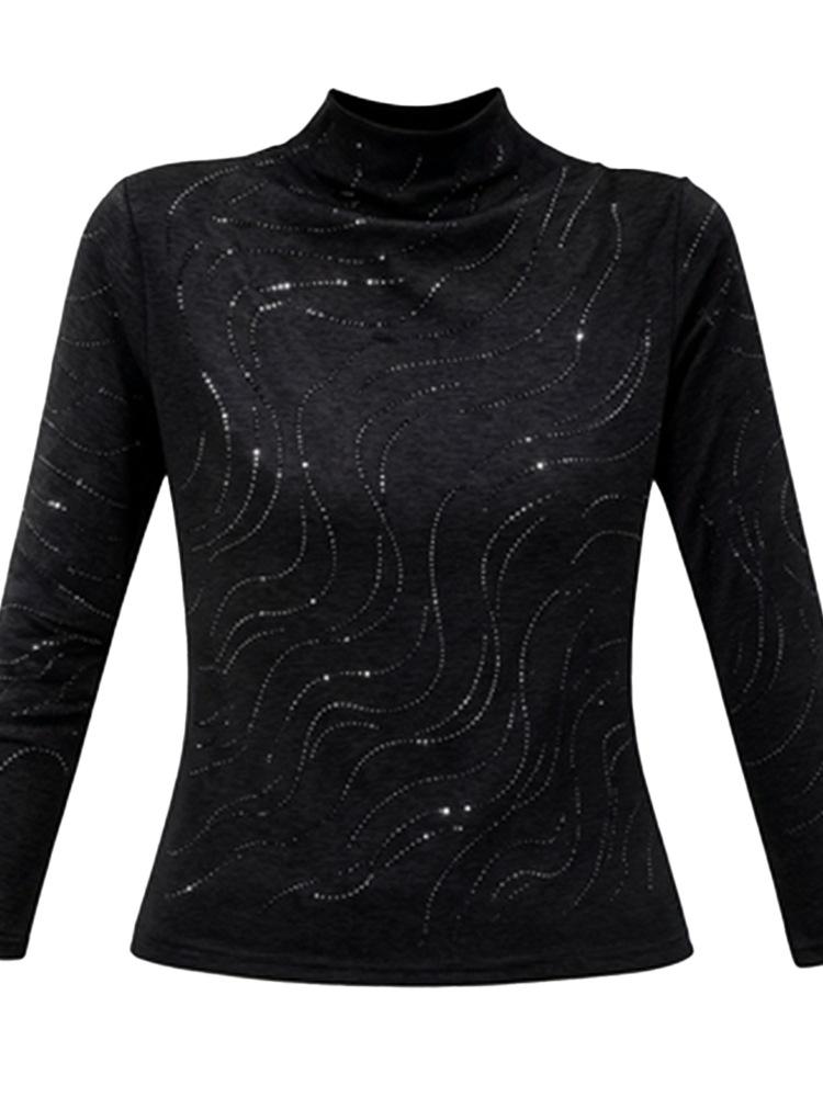 Autumn/Winter Heavy Drilling High Neck Long Sleeve Tummy Concealing Age-Reducing Top for Middle-Aged & Elderly Women