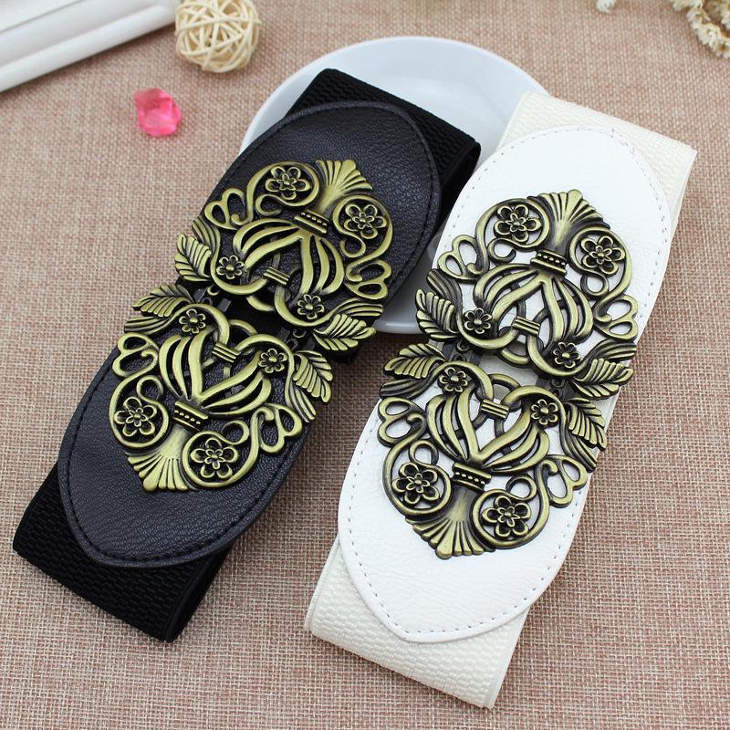 Curea Elastică Lată Retro Palat Coreean pentru Femei, cu Sculpturi - Corset de Talie la Modă pentru Doamne, Mărimi Multiple