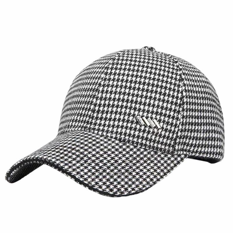 Women's Houndstooth Rhinestone Baseball Cap - Spring/Autumn Style: Casual, Warm, Double Layer Duckbill Hat