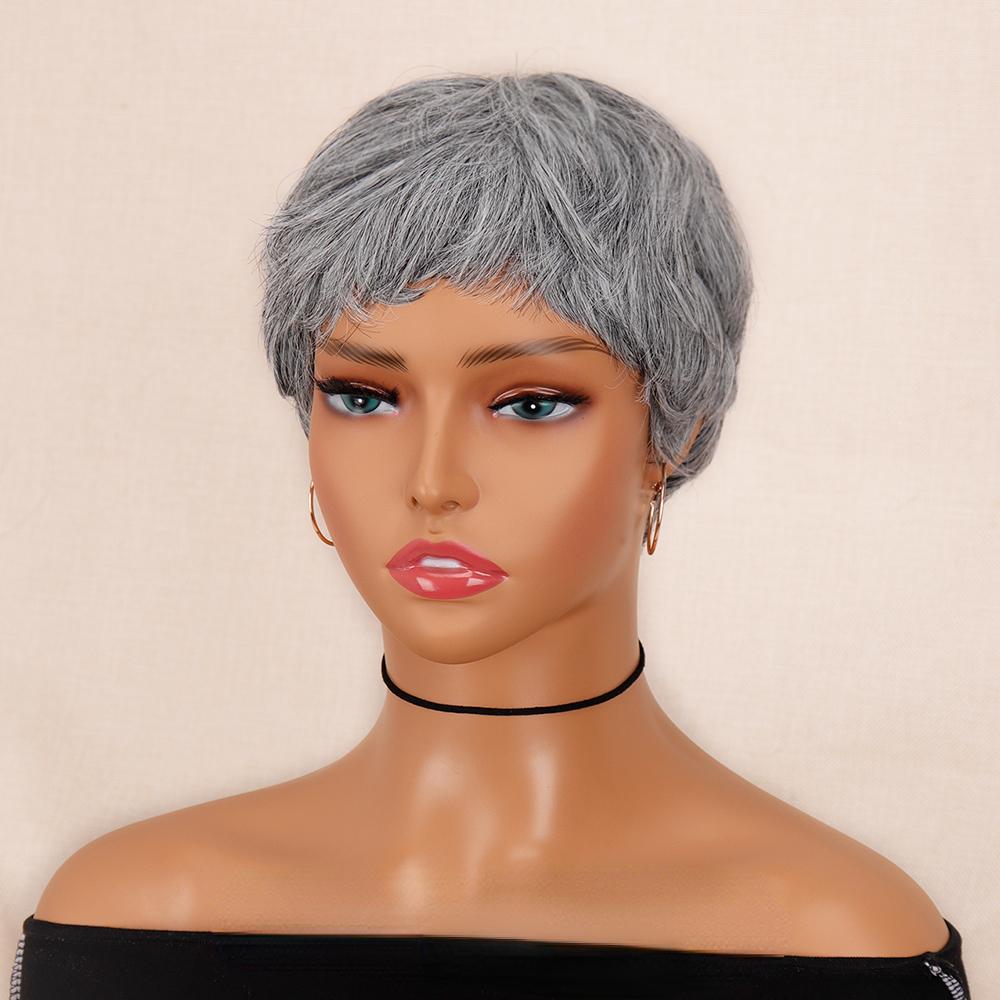 XINRAN Grey Ombre Short Hair Wigs Fluffy Pixie Cut Synthetic Heat Resistant Fiber Wig for Women Cosplay Daily Wear