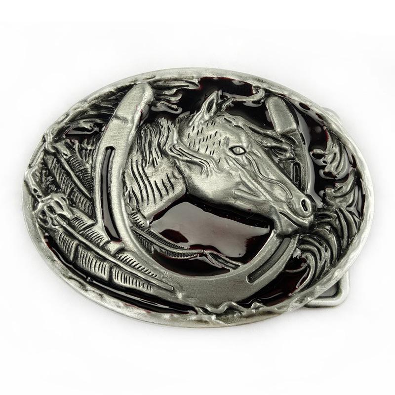 Ethnic Style Horse Head Leather Belt Buckle - European & American Fashion Smooth Clasp