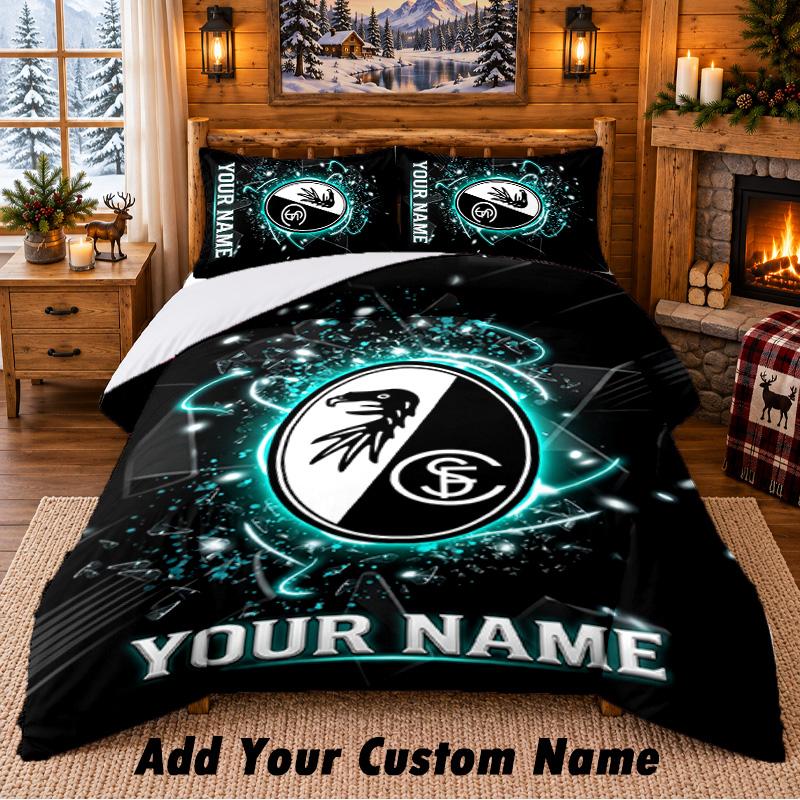 SC Freiburg FC Pattern Bedding 3Pcs Set Custom Name, Bed Sheet And Pillowcases For Home Bedroom