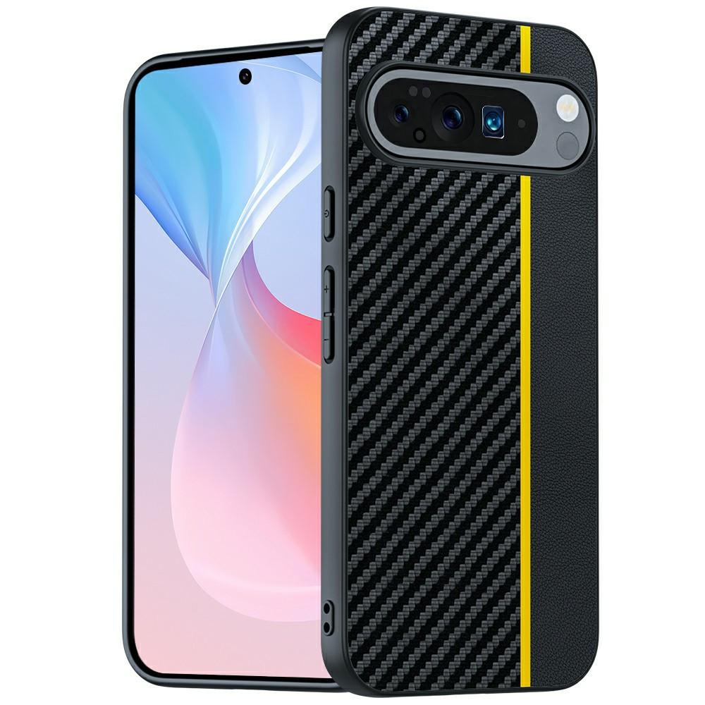 For Google Pixel 10 Pro XL Case Leather+PC Hard Phone Cover Carbon Fiber Texture