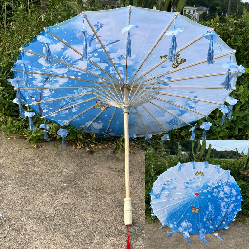 

Oiled Paper Umbrella, 82cm Handmade Chinese Plum Blossomm Parasol, Retractable & Rainproof Bamboo&24K синий