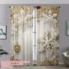 2 Pcs 2D White & Gold Snowflake Sheer Curtains – Beige/White/Gold Winter Design for Bedroom Living Room Office