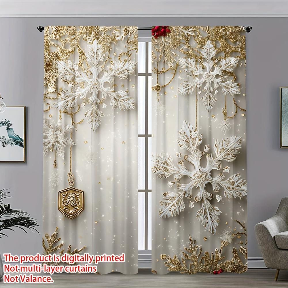 

2 Pcs 2D White & Gold Snowflake Sheer Curtains – Beige/White/Gold Winter Design for Bedroom Living Room Office 100*130 Rod Pocket 1pcs