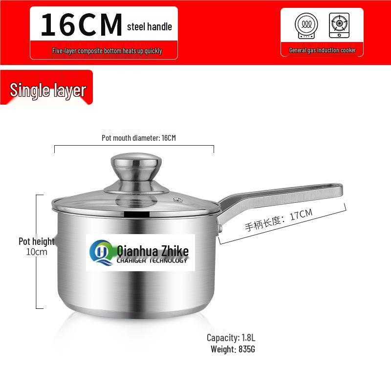 20CM 304 Stainless Steel Soup Pot with Wooden Handle