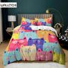 Tier Bettbezug Set Cartoon Kätzchen Lustig Lächelnd Doodle Humorvoll Einzelbettwäsche Set Junge Mädchen Queen King Polyester Steppdeckenbezug