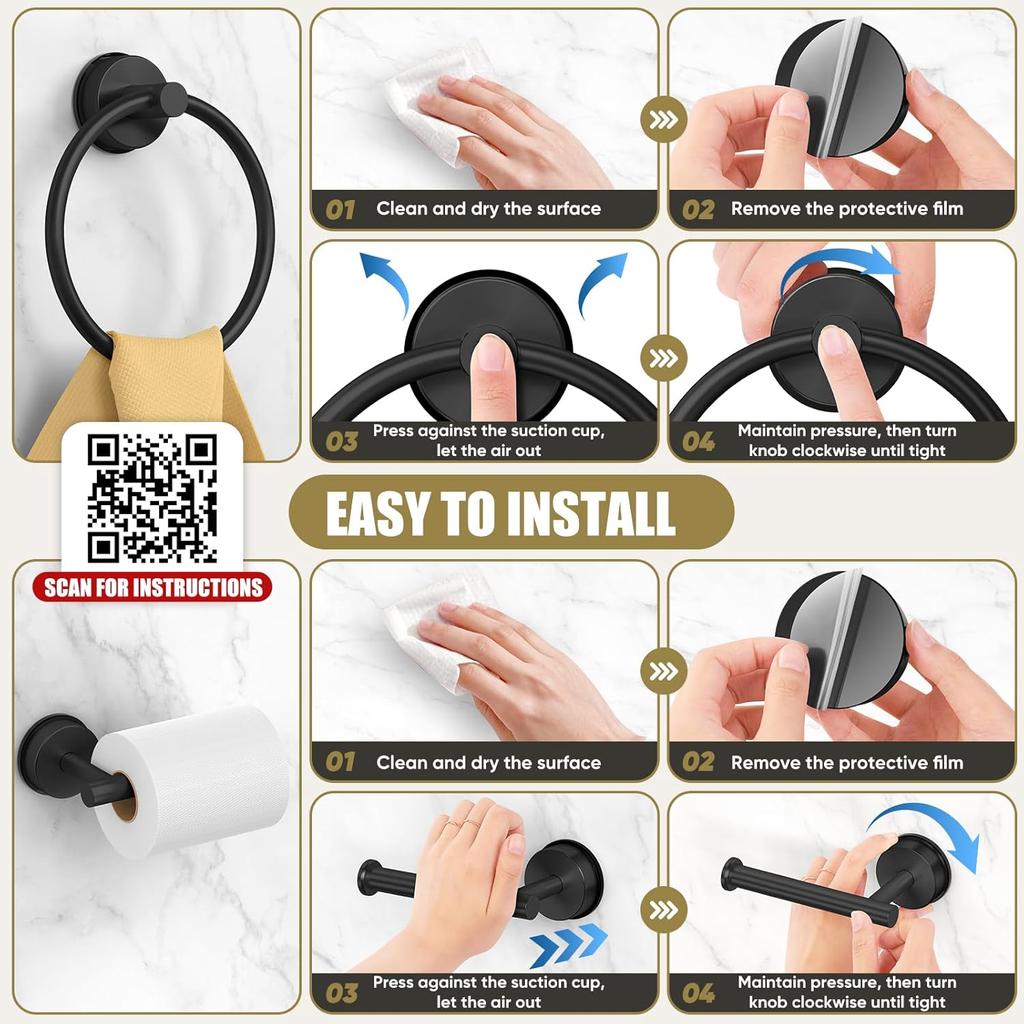 Matte black 304 stainless steel suction toilet paper holder for Bathroom Kitchen
