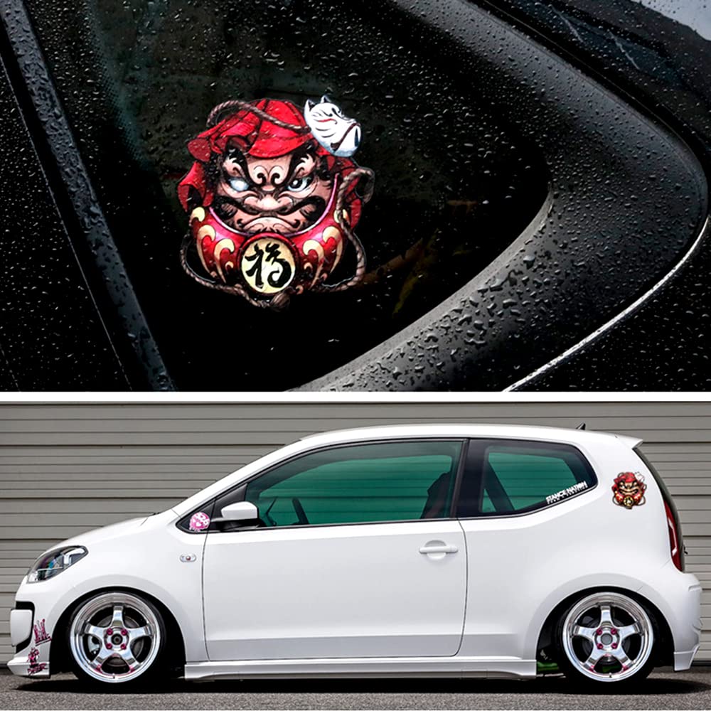 MDLUFY Car Sticker Daruma 3D Sticker Prayer Daruma Scott Sticker Bike Sticker Car Door Decoration Decal Car Window (Red-14.2cm*15cm)