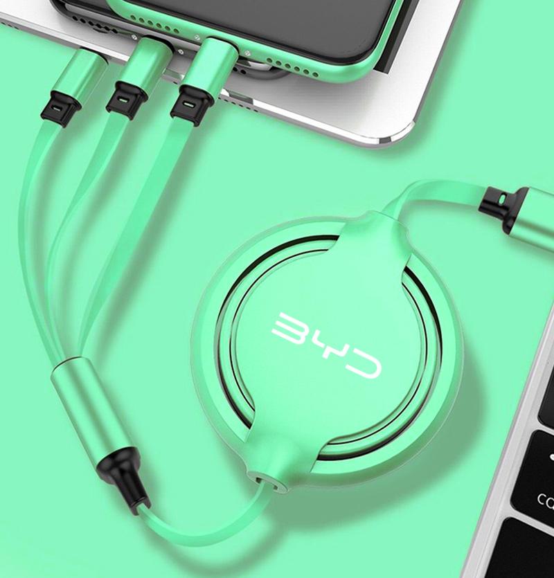 

Car 100w Fast Charging Data Cable Scalable 3 In 1 Phone Charger Type C for BYD Tang F3 E6 Atto Yuan Plus Song Max G3 accessories