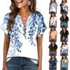 Women's Fashionable Casual Loose-Fit Short-Sleeved Button-Up V-Neck Printed T-Shirt Top