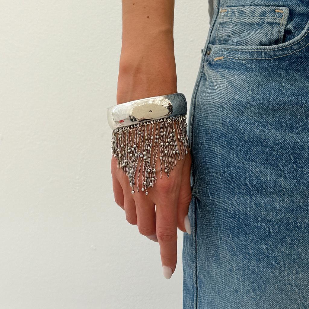 Creative Waterfall Metal Bead Chain Fringed Necklace, Fashionable Elbow Beaded Collarbone Necklace