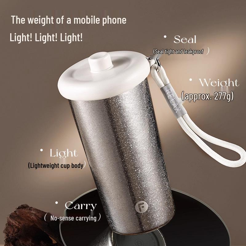 Fuguang Women's Pure Titanium Insulated Coffee Cup with Straw - Portable, High-Value Water Cup for Car Use, Gift-Ready with Printing.