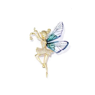 1 Stück Engelsflügel Kreative Tänzerinnen Mädchen Elegante Broschen Für Damen Zirkon Brust Pin