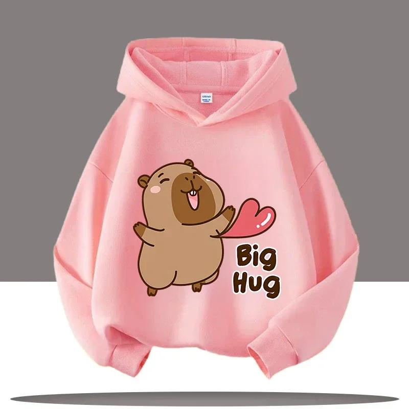 Autumn and Winter Warm Children's Hoodie Capibara Koala Pattern Girls' Hoodie Pullover Comfortable Children's Top