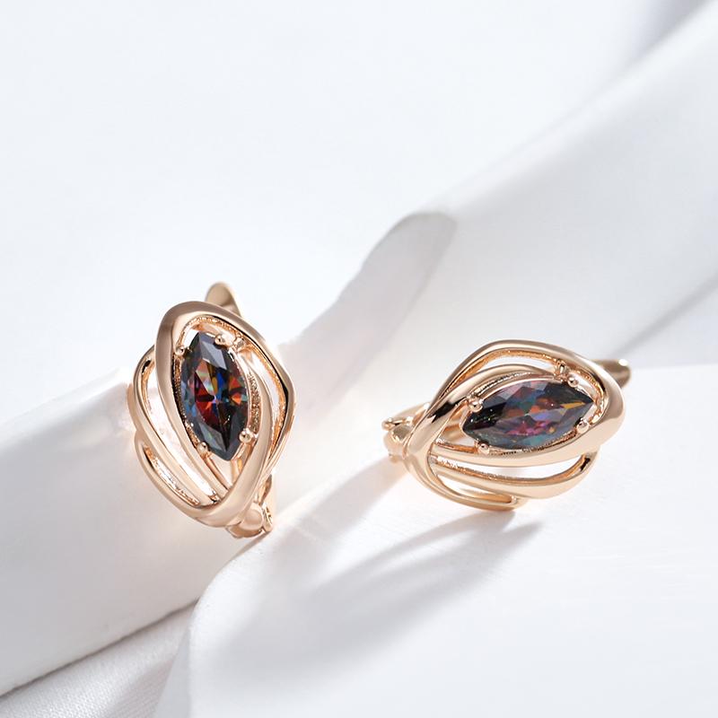 Luxury Colorful Natural Zircon Stone Earrings For Women  Rose Gold Color Vintage Fine Daily Jewelry Party Fine Earring