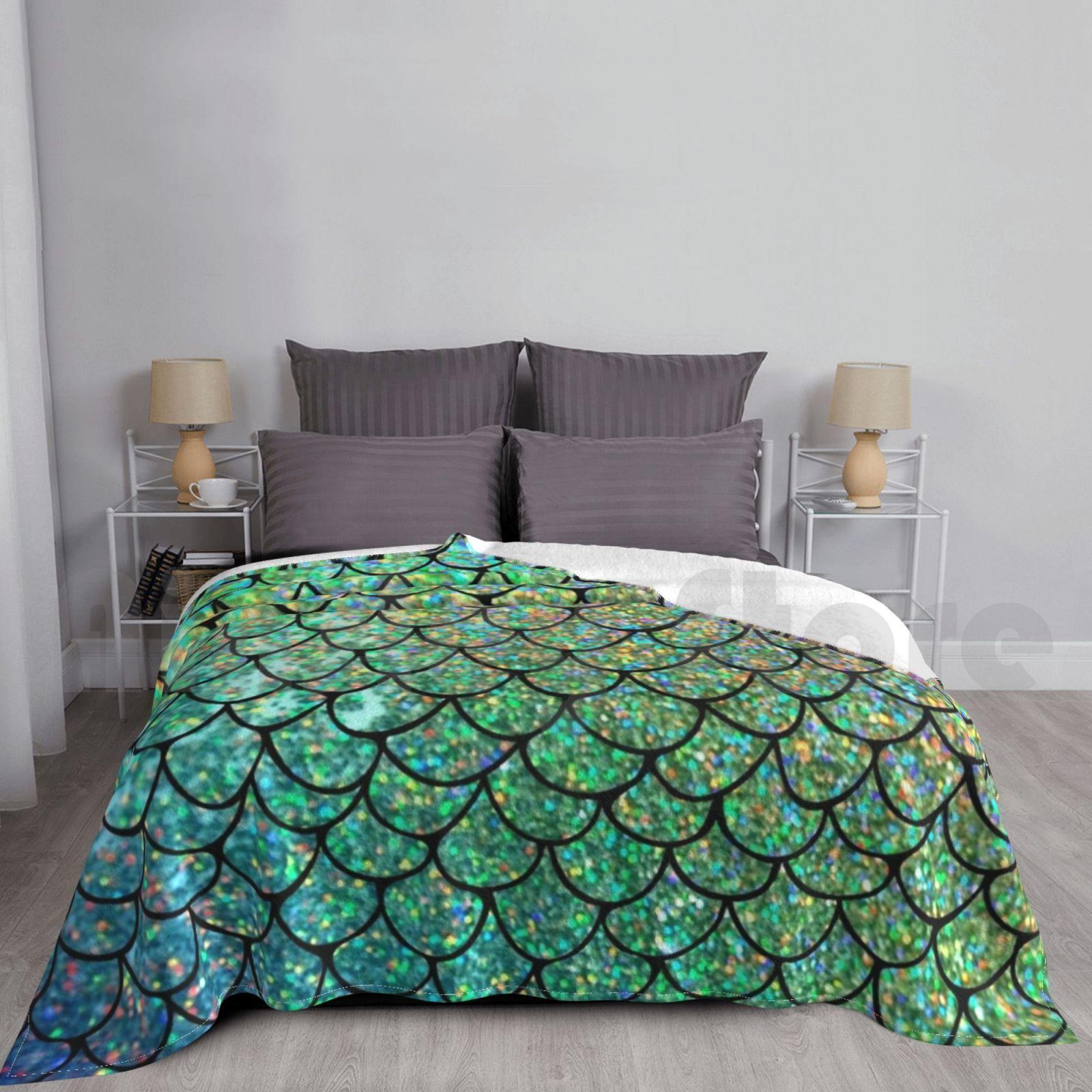 Colorful Glitter Mermaid Scales Blanket Fashion Custom Mermaid Fairy Tale Scale Scales Whale Tail Animal Arctic Size: 75*100cm, Weight: 230 GSM