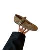 French Leather Suede One-word Buckle with Mary Jane Women's Shoes 2025 New Versatile Flat Bottom Round Head Rivet Single Shoes Women