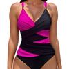 2025 Color Block Crossover Gathered One-Piece Swimsuit for Women
