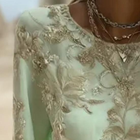 Women Tops Round Neck Long Sleeve 3D Digital Flower Printing Tee Shirt Retro