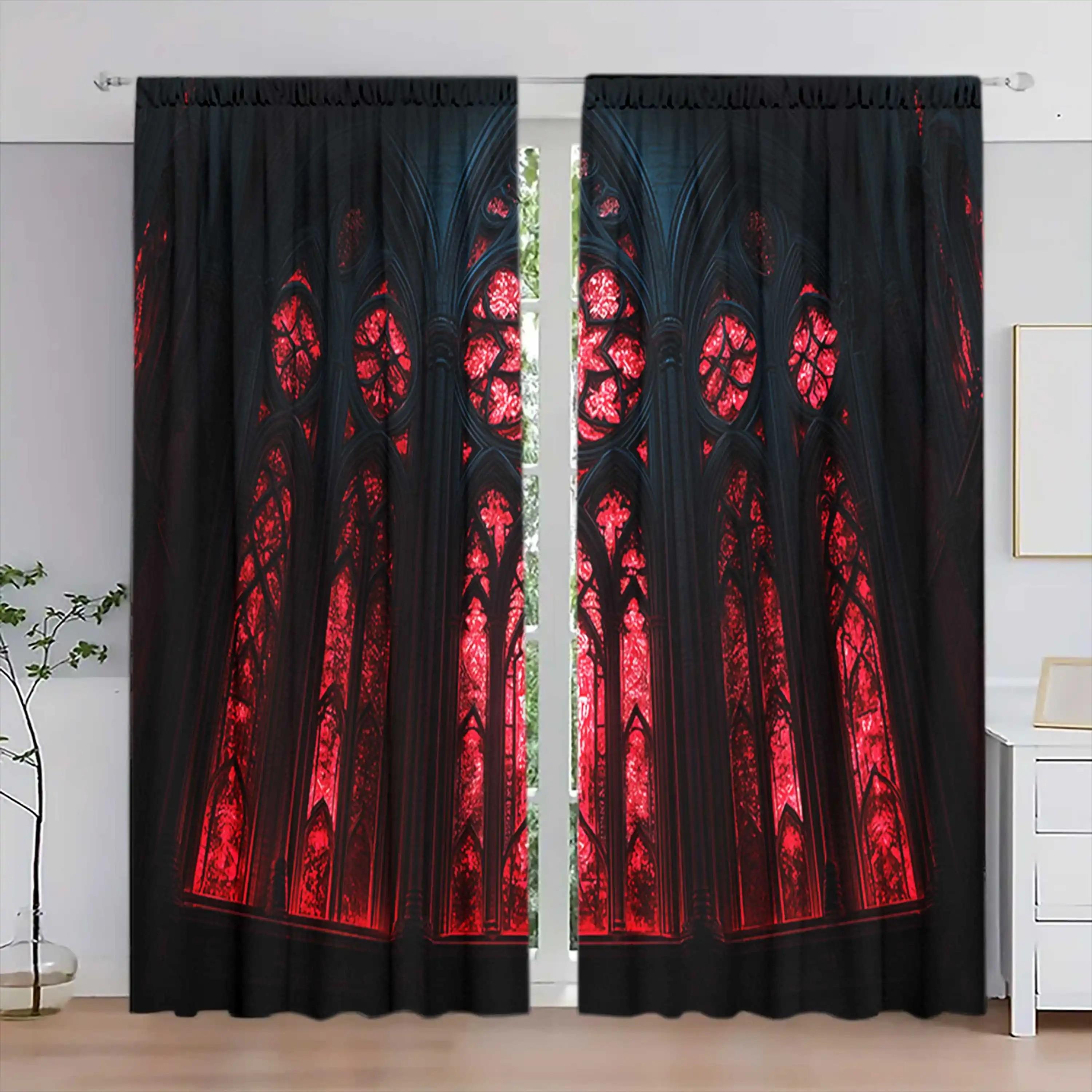 

2pcs Gothic Floral Window Curtains Room Darkening Polyester Halloween Window Decor Gothic Home Decor Rod Pocket Curtains 24x59in(60x150CM)x2&Rod Pocket