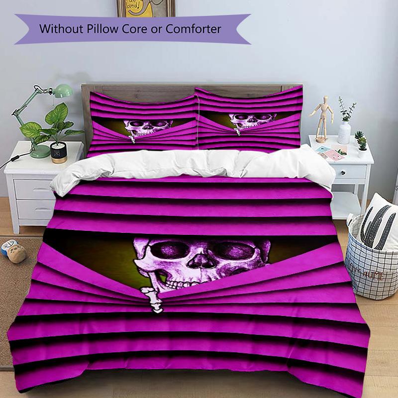 3PCs Skull, Bone Design Cover Set, Breathable Fabric, Machine Washable (1 Duvet Cover + 2 Pillowcases) (Without Quilt) yy250911059
