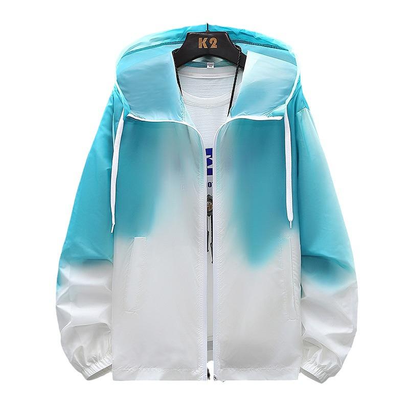 Men's Gradient Print Hooded Sun Protection Jacket - Trendy Summer Long Sleeve Outerwear