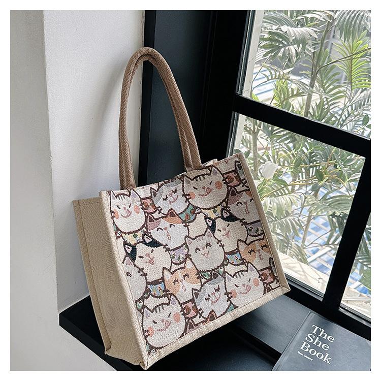 2025 New Canvas Tote Bag Large Capacity Women's Korean Cotton and Linen Commuter Packaging Lunch Box Bag