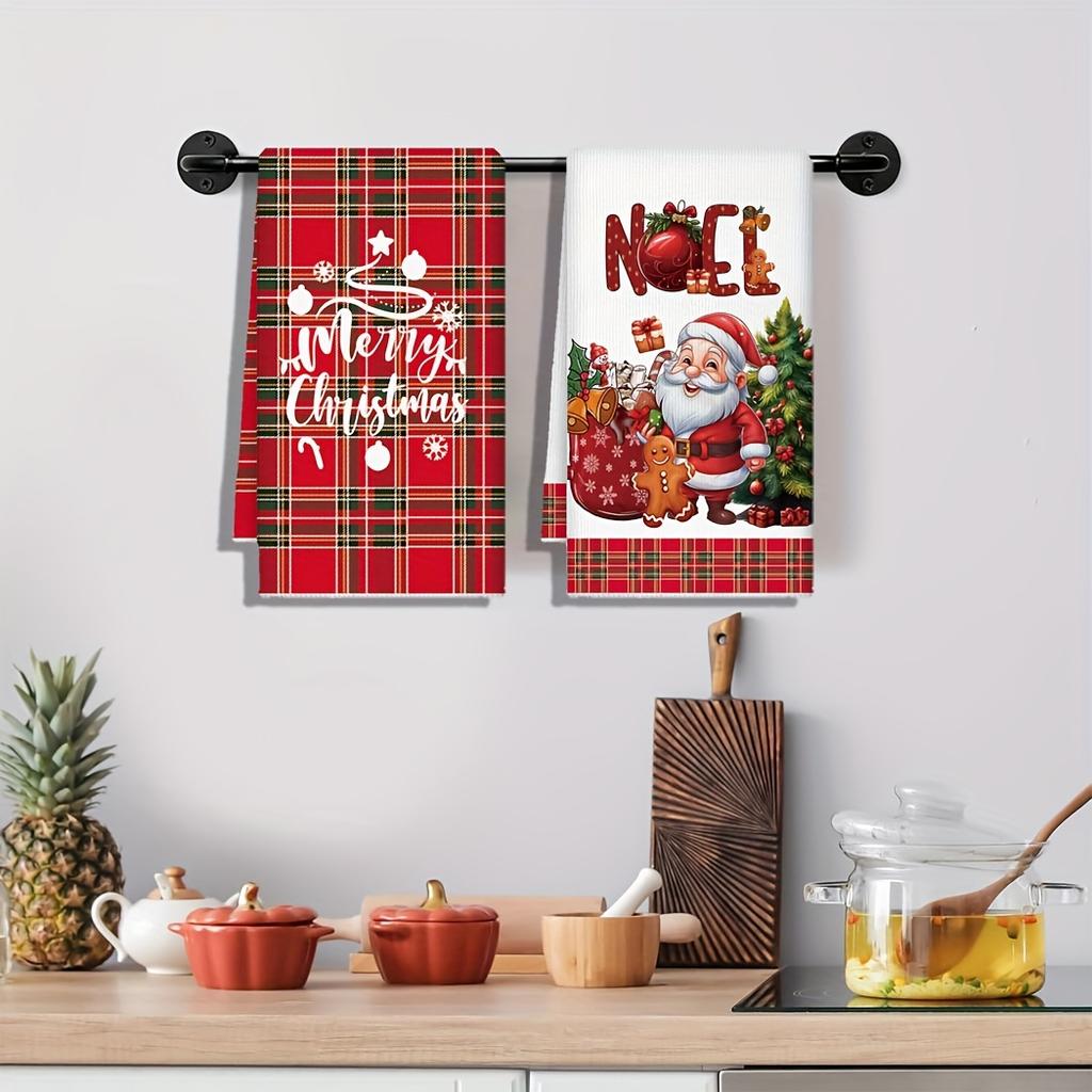 Festive Christmas Kitchen Towels - Quick-Dry Microfiber, Santa & Gingerbread Design. Perfect for Baking & Housewarming!